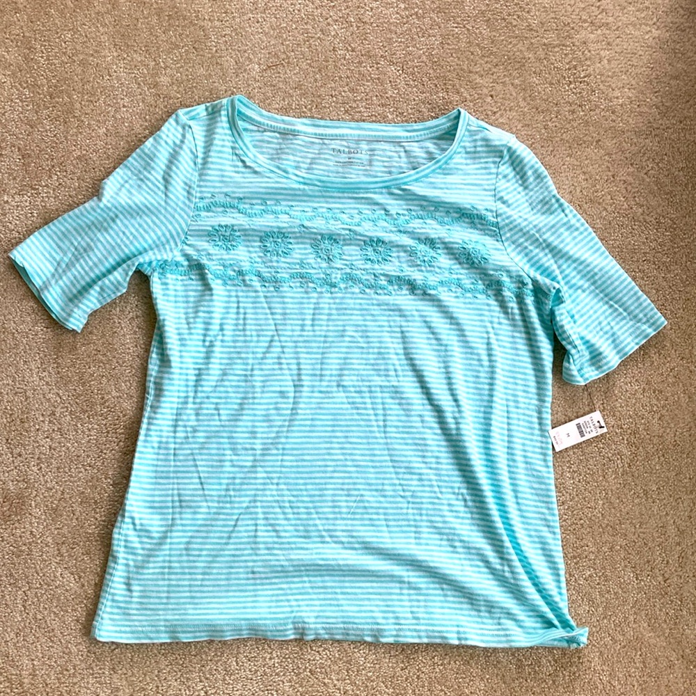 Talbots NWT Light Aqua embroidered tee